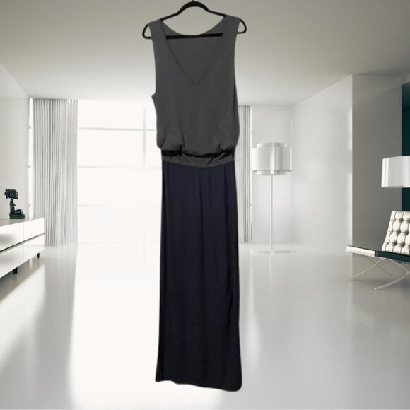Monrow Grey and Blue Maxi Dress – V-Neck, Side Slit, Elastic Waist, Size Medium - Picture 1 of 10